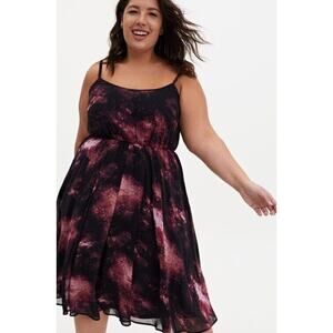 Torrid Galaxy Print Midi Chiffon Pleated Dress Size 1 (1X) Boho Romantic
